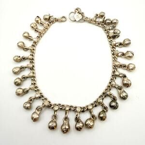 Vtg Indian Metal Jingle Bells Anklet Gypsy Festival Silver Tone Signed PR 9.5"